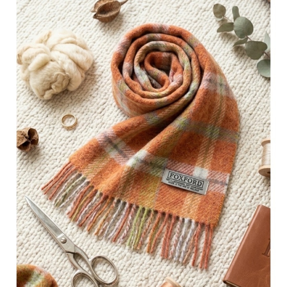 Foxford 100% Lambswool Plaid Scarf Made in Ireland Luxury Academia Preppy Unisex